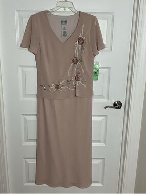 R&M Richards Dusty Blush Embroidered Formal 3/4 Length Dress Size 8